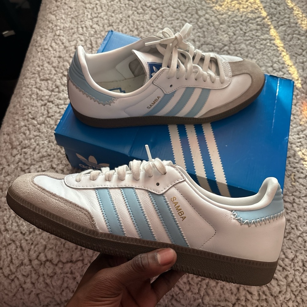 Adidas Samba White and Blue Sneakers